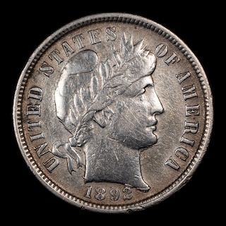 1892 Barber dime FS-302 repunched date variety showing secondary digit impression at different position than FS-301